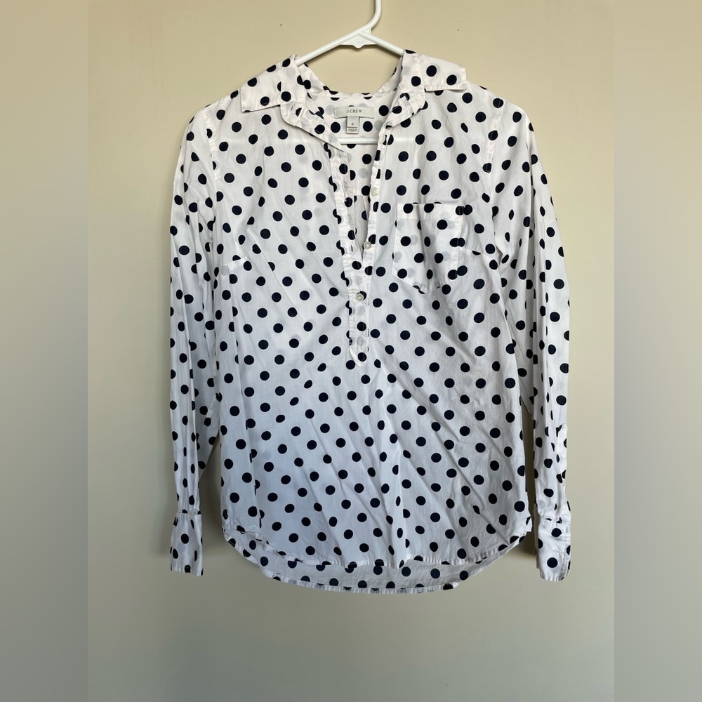 JCREW POPOVER POLKA DOT BLOUSE